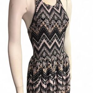 Boho Style Adam Levine Collection Black and Pink Chevron Maxi Dress Halter Neck